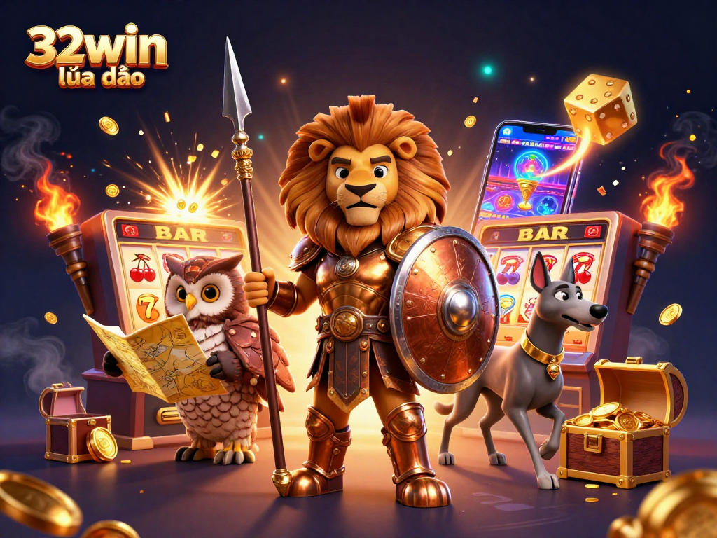 Experience the thrill of 32win lừa đảo gameplay with a vibrant casino scene featuring massive jackpots and interactive elements.