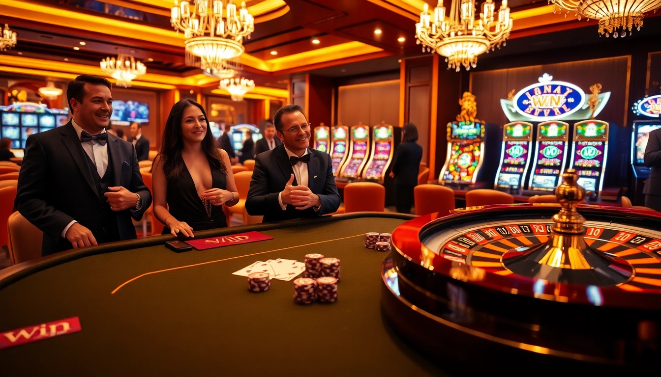 Engaging players at a poker table showcasing win vn, illustrating excitement in online gambling.