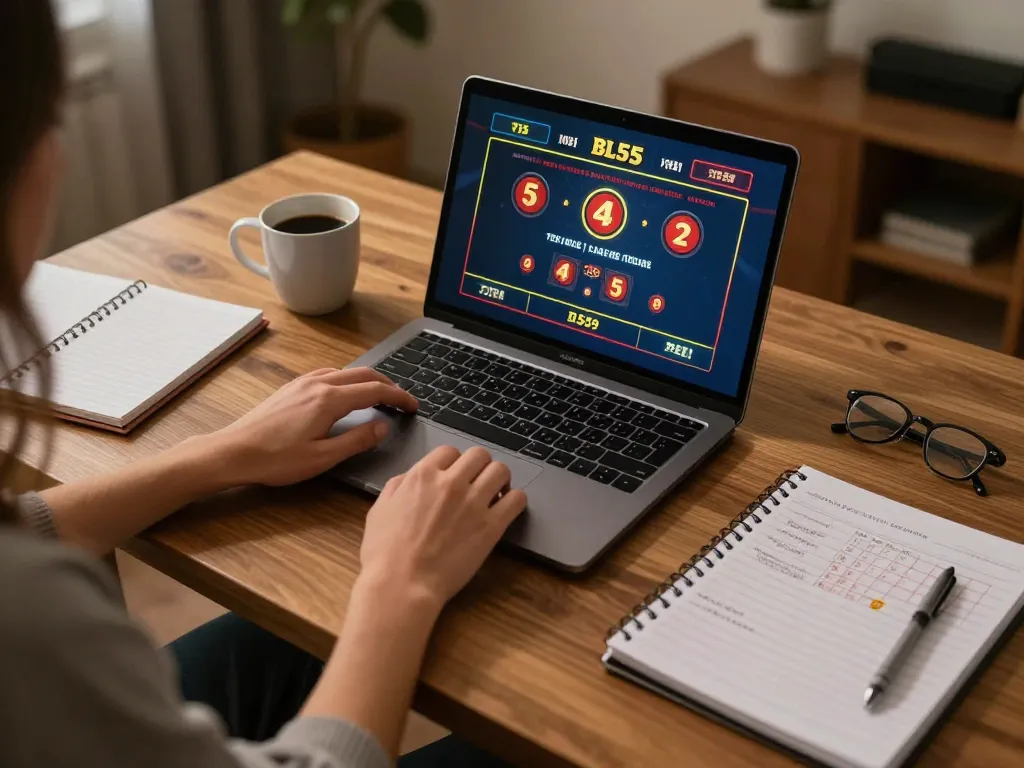 Engaging in a bl555 casino game with a laptop, showcasing strategic betting insights and responsible gaming