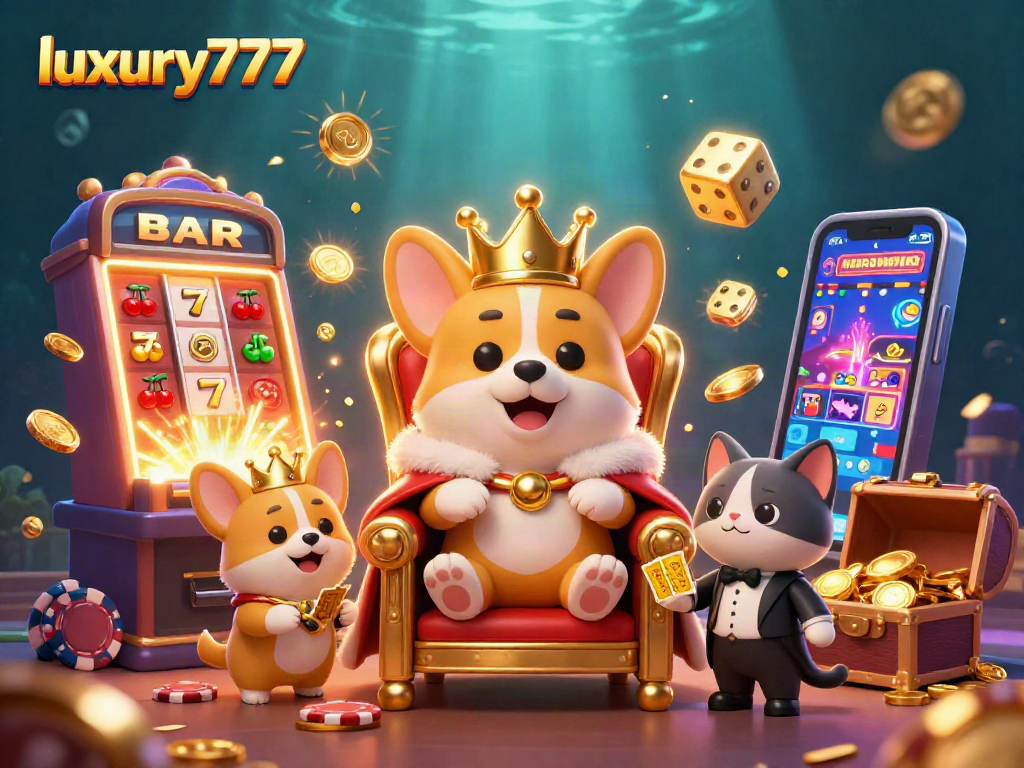 Experience excitement as luxury777 players hit jackpots amidst vibrant casino elements in this dynamic 3D illustration.