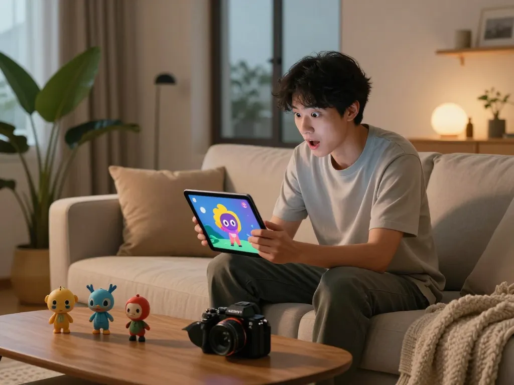 Engaging with Crushon AI in a cozy living room setting, highlighting digital companionship.