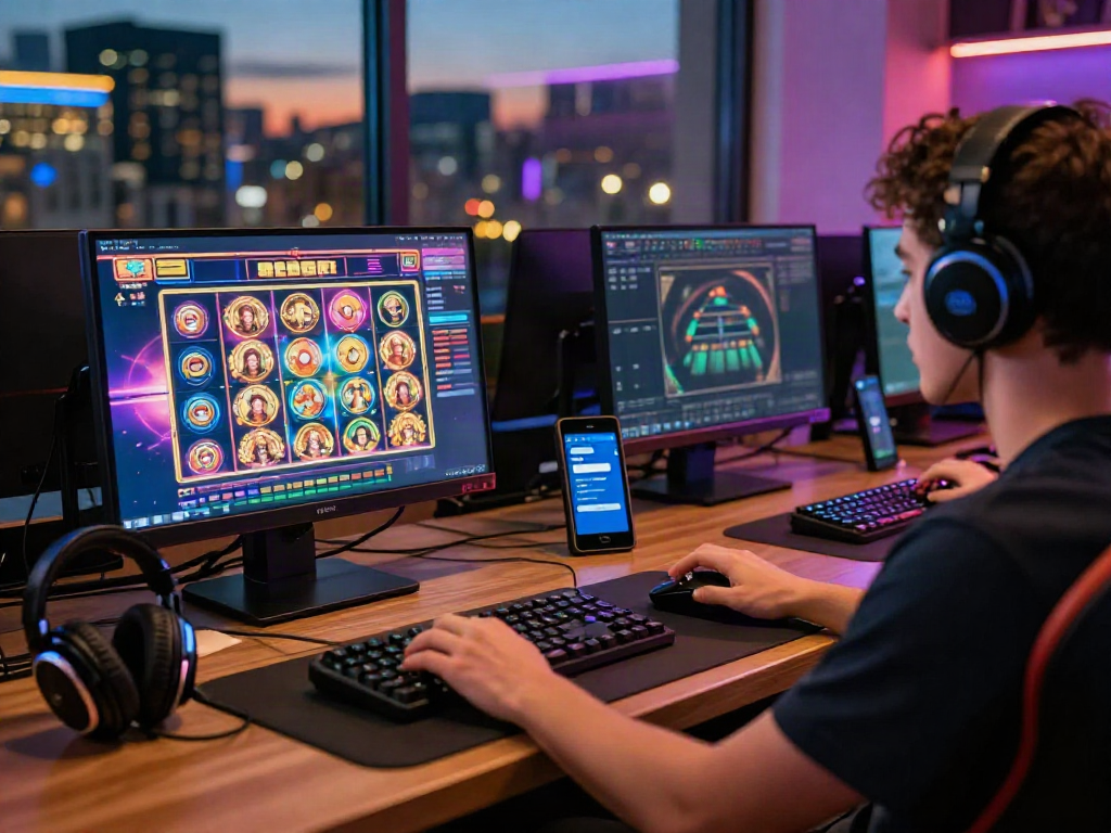 Engaging online gaming moment at a casino that accepts credit card, showcasing vibrant graphics and gaming accessories.