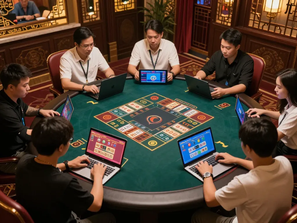 TaiXiuOnlineGo showcases dynamic online gambling with players engaged in Tài Xỉu game via tablets and laptops.