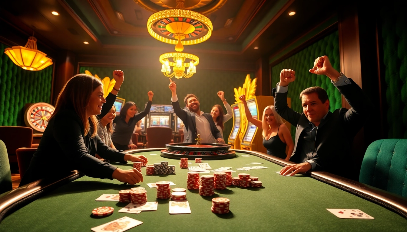 Exciting casino game night scene showcasing 58WIN with engaging players at a blackjack table.