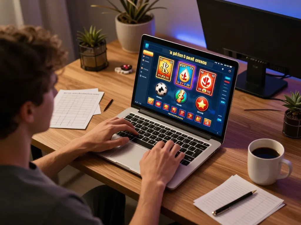 Engaged player strategizing on 789win.com during online casino gaming session at home