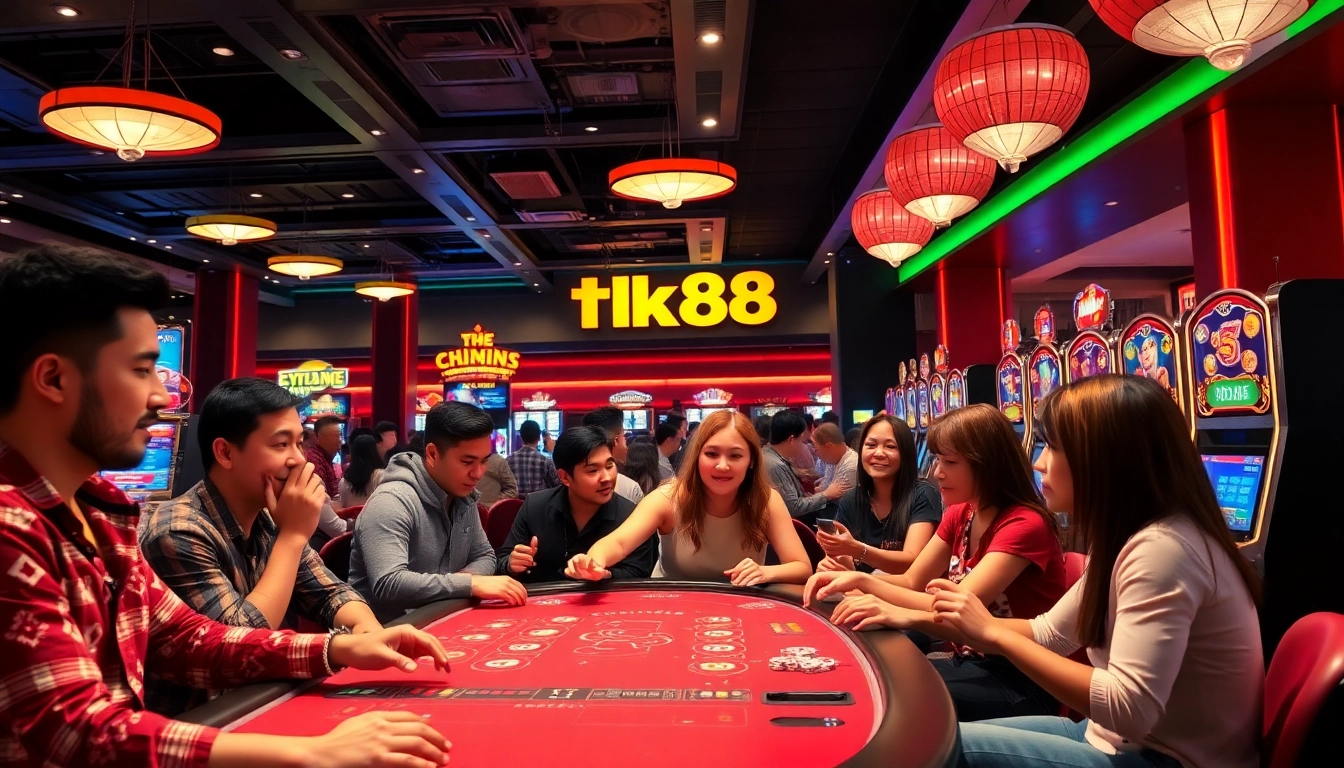 Engaged players at the vibrant TK88 casino, showcasing online gaming excitement at tk88win.live.
