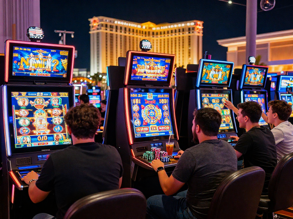 Exciting online gaming environment at USA slot sites with diverse players enjoying colorful slot games and cheerful atmosphere.
