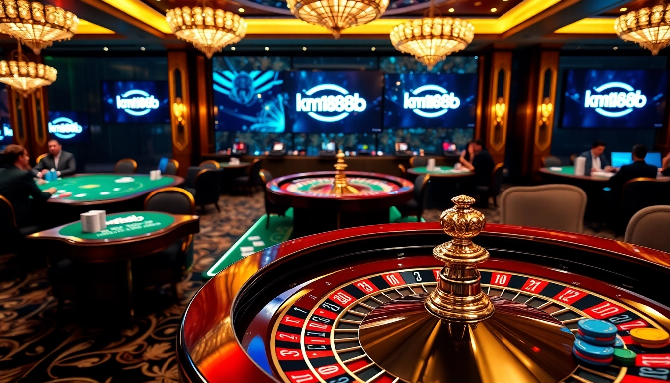 The km1888b casino environment featuring vibrant gaming tables and engaging players in action.