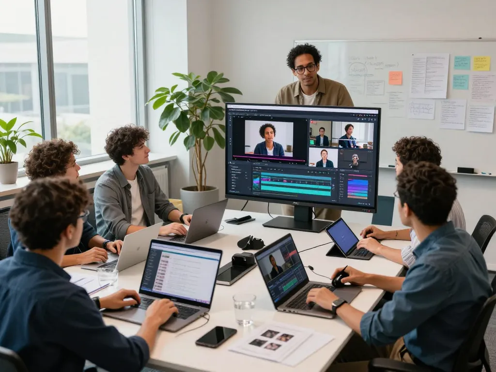 Creative professionals using seedance 2.0 ai for collaborative video production in a modern workspace.
