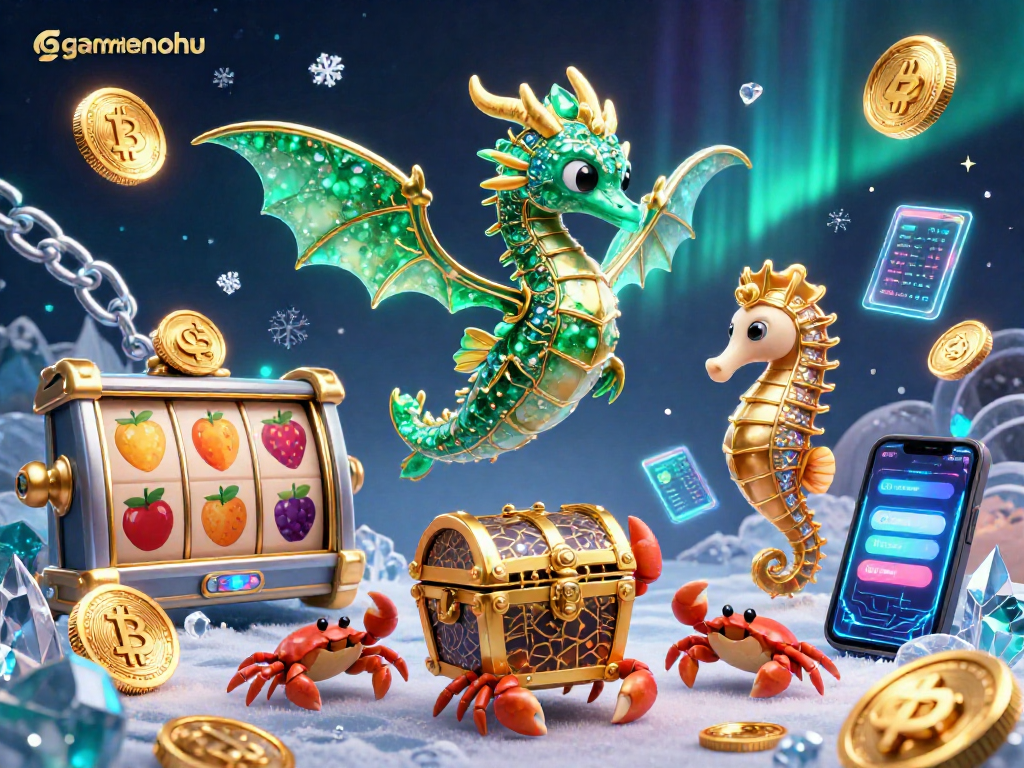 Engage with gamenohu's vibrant 3D sea dragon slot gaming world featuring dazzling crypto elements.