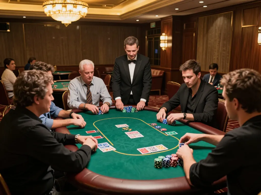 Alo789 poker players immersed in strategic gameplay during an upscale casino night