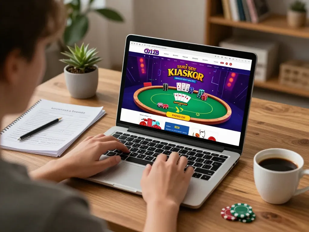 Person engaging with the 58wiin casino site on a laptop in a cozy environment.