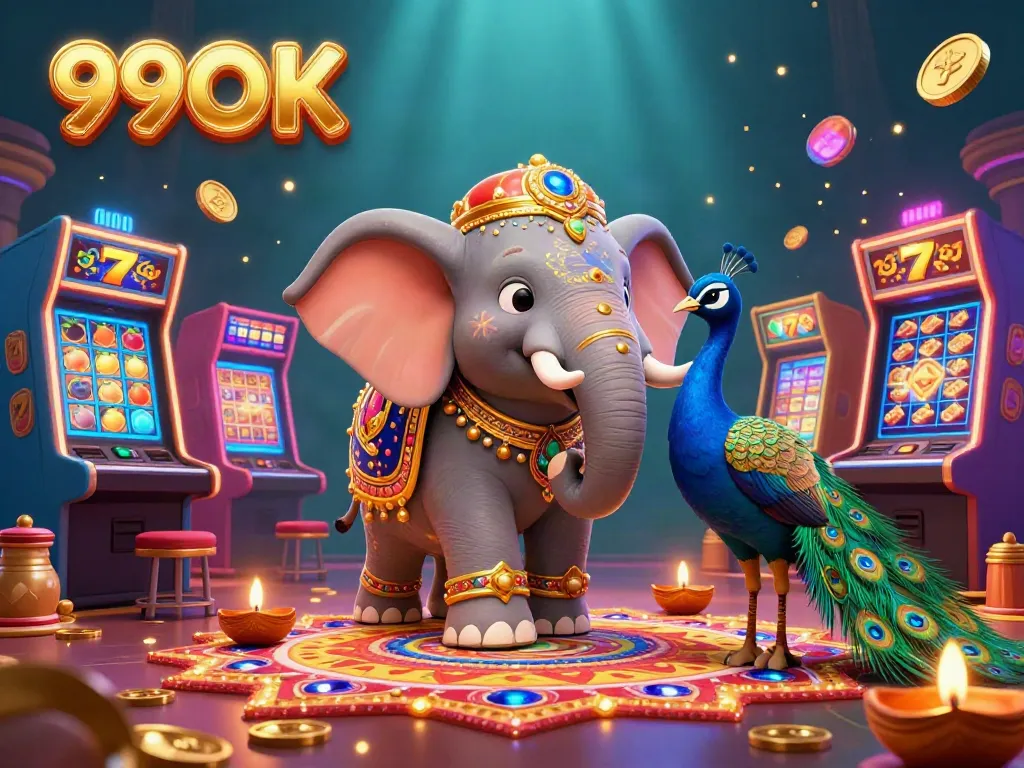Experience the vibrant gaming world of 99OK with lively casino characters and exciting slot machines.