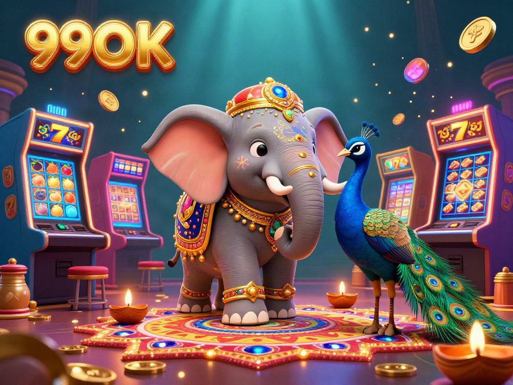 Experience the vibrant gaming world of 99OK with lively casino characters and exciting slot machines.
