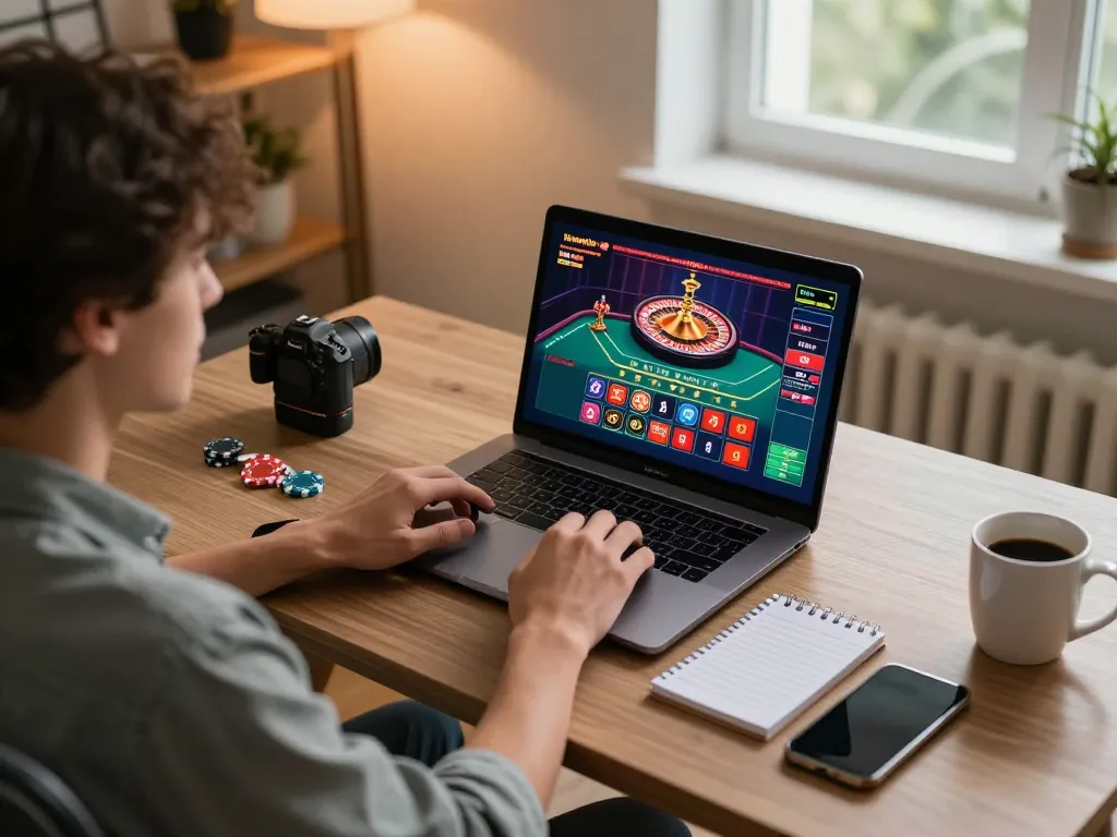 Engaging in online gaming at home with tt88 live dealer interface showcasing a spinning roulette wheel.