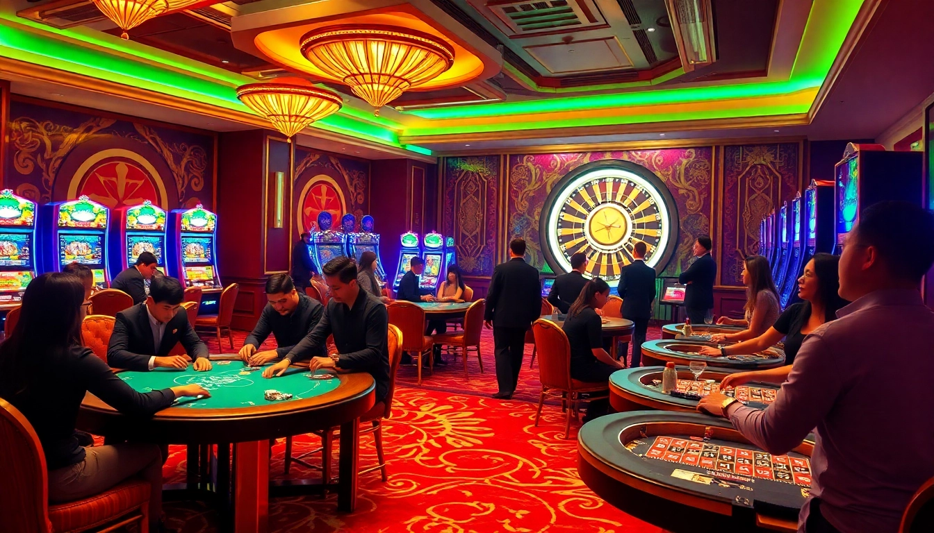 Experience the thrill of U88 with players strategizing at poker tables in a vibrant casino setting.