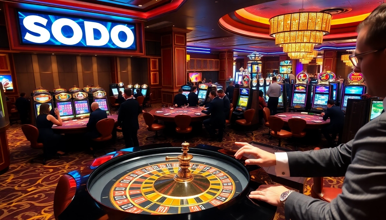 SODO CASINO featuring a vibrant gaming floor filled with players and slot machines.