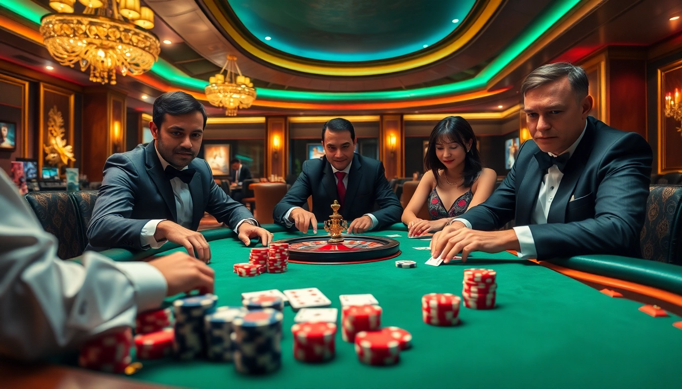 Exciting poker game scene at dom88.us.com highlighting luxury and casino excitement.