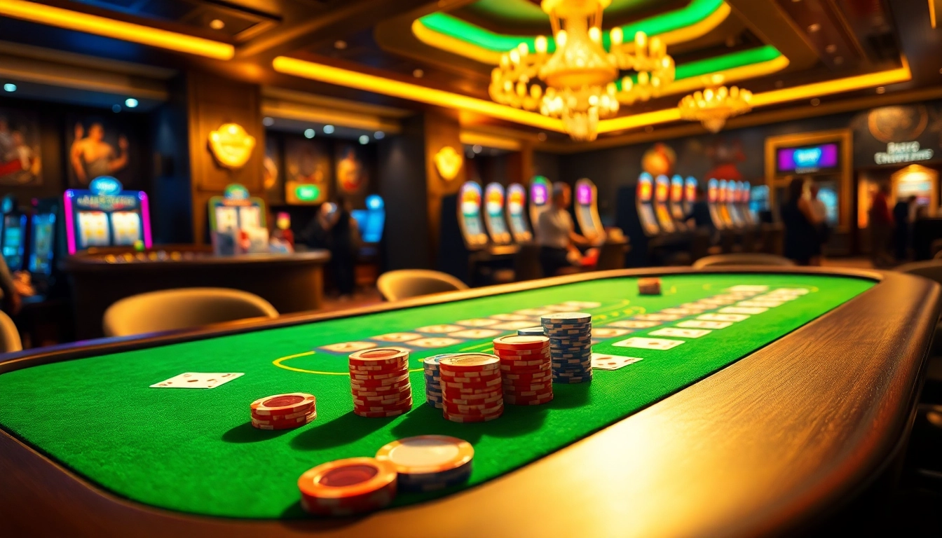 Engage in a thrilling poker game at NK88.horse, featuring colorful chips and immersive casino ambiance.
