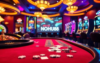 Engaging casino scene with vibrant roulette wheel and poker table, featuring NO HU88 elements.