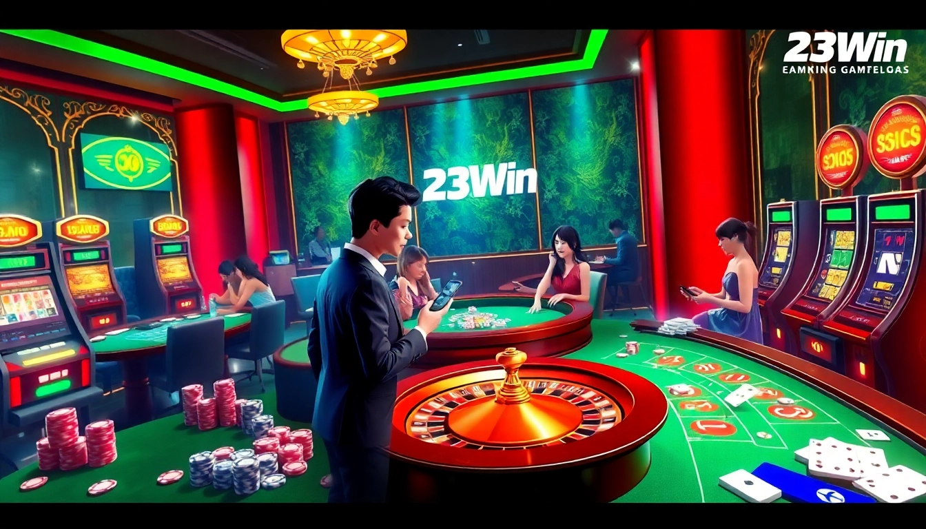 Experience the excitement of gambling at nhà cái 23Win with engaging casino tables and vibrant visuals.