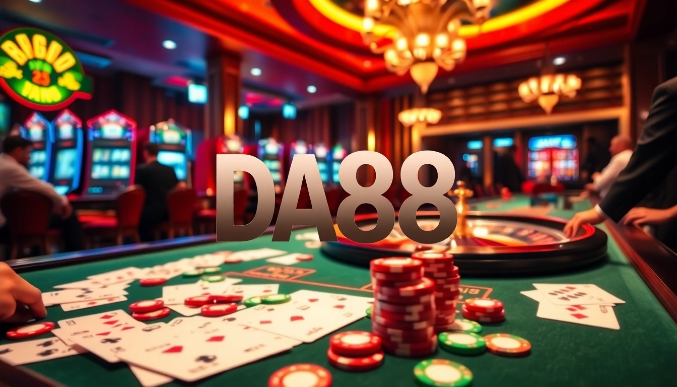 Engaging players at DA88 casino tables with vibrant poker chips and thrilling gameplay.