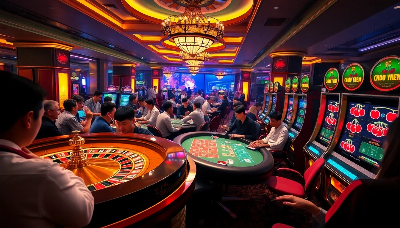 Chotruyen players immersed in a luxurious casino atmosphere, engaging in roulette and poker games.