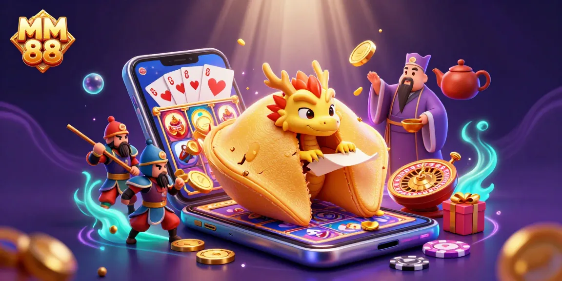Spin your luck with MM 88 at this vibrant casino scene featuring iconic gaming elements.