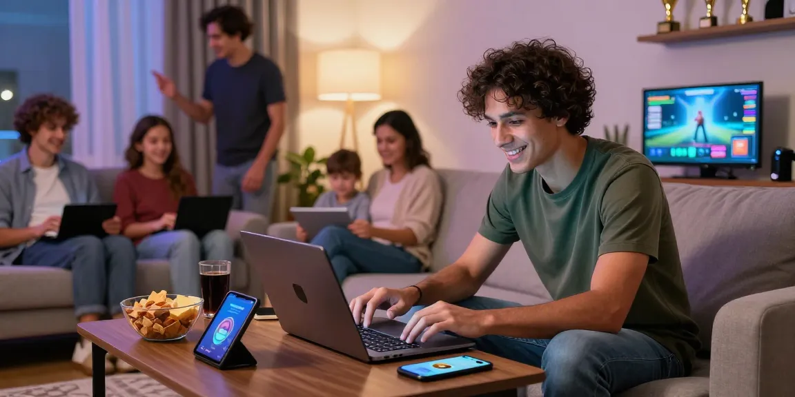 Enthusiastic player engaging with mastercard casinos from home, modern gaming setup with drinks and trophies.