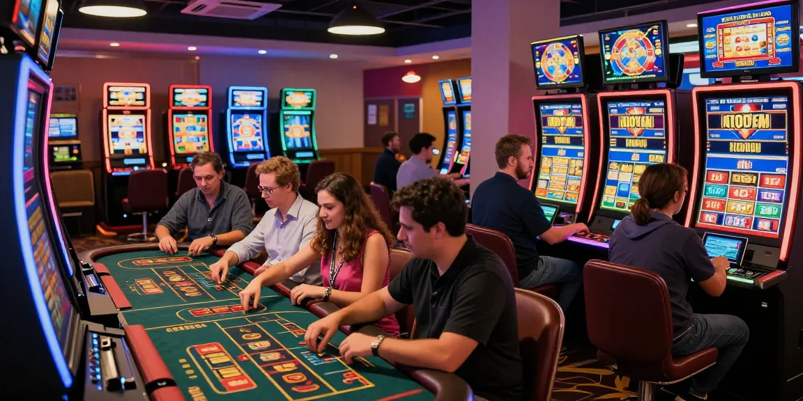 Players enjoying the excitement of credit card casinos with vibrant gaming setups, showcasing diverse interactions.